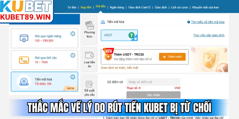 Thắc mắc về lý do rút tiền Kubet bị từ chối